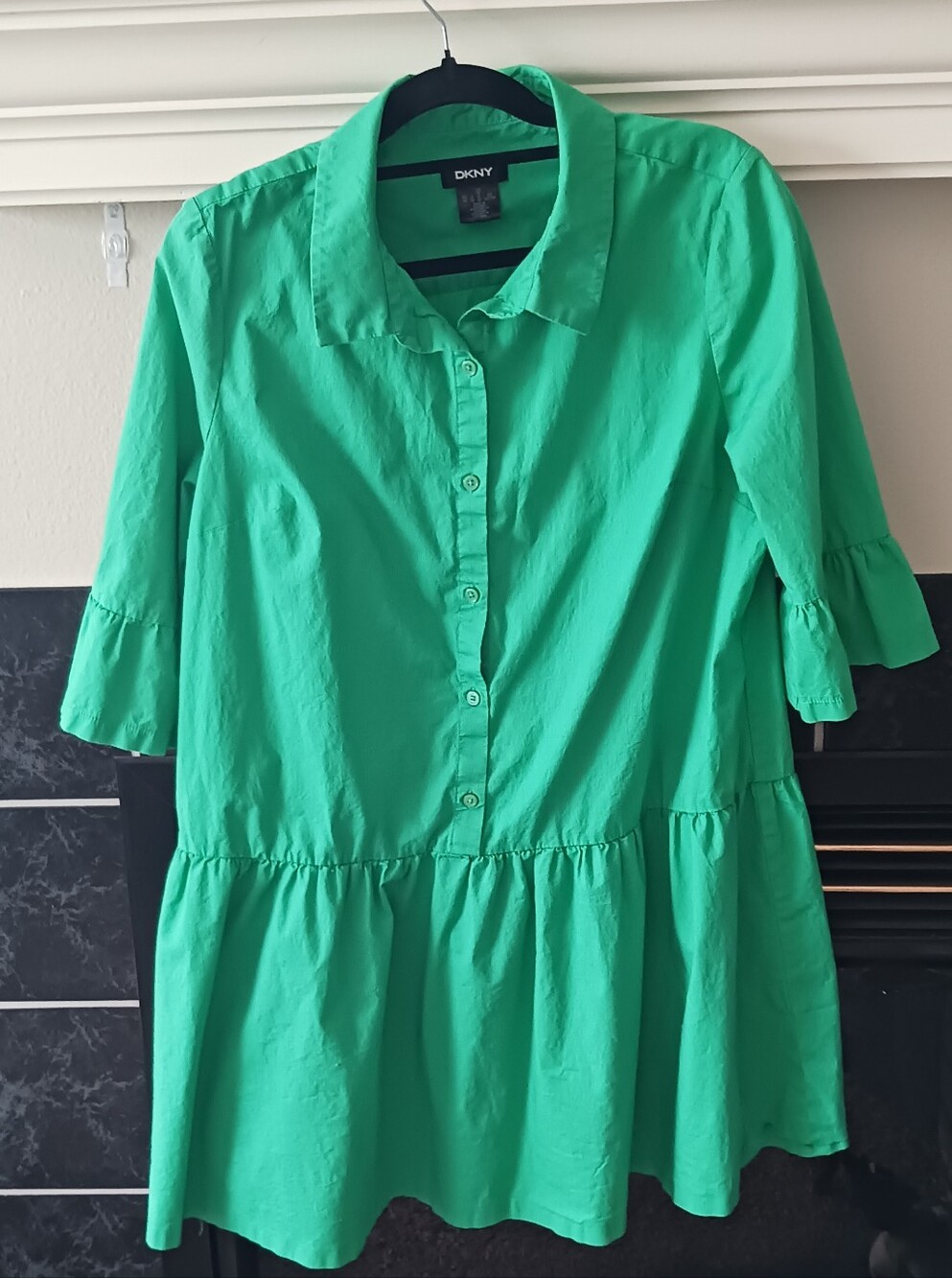 DKNY Bright Green Button-Up Peplum Midi Dress